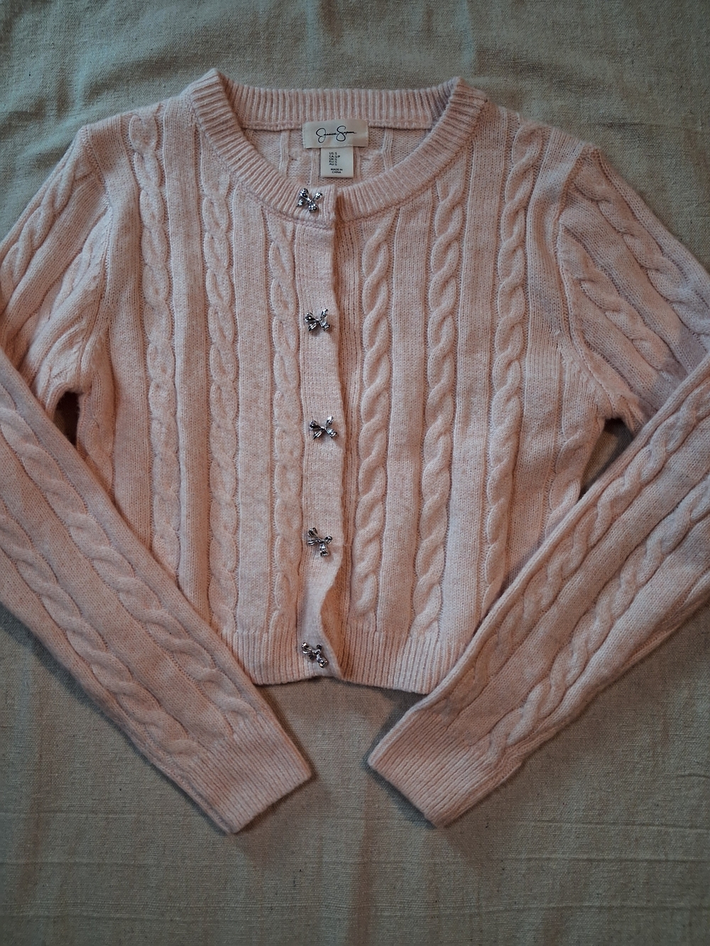 Jessica Simpson Cropped Cable-Knit Cardigan with Bow Buttons Women's Size Small